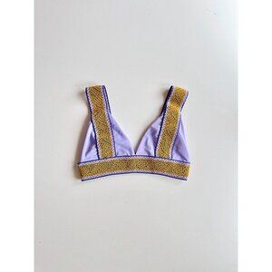 ELYSIIAN Bali Lilac Purple Yellow Embroidered Triangle Bikini Top, Size M